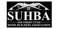 Logo for the Southern Utah Home Builders Association: Black text, white houses on a black background.
