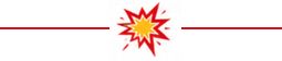Red and yellow starburst symbol centered on a white horizontal banner with thin red lines.