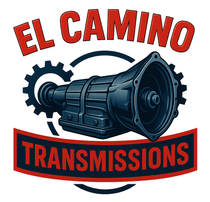 Logo for El Camino Transmissions featuring a dark blue automotive transmission inside a gear, with red text.