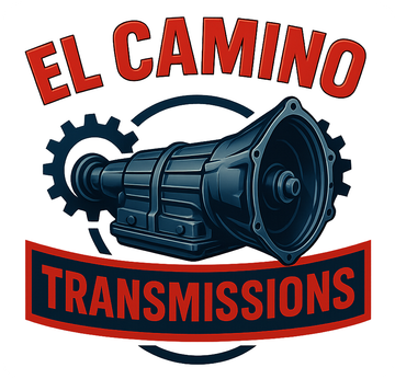 Logo for El Camino Transmissions featuring a dark blue automotive transmission inside a gear, with red text.