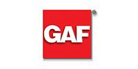 GAF logo in white letters on a red square background