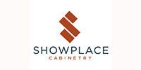 Showplace Cabinetry logo with orange geometric icon and black text on a white background