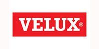 VELUX logo in white text on a red rectangular background