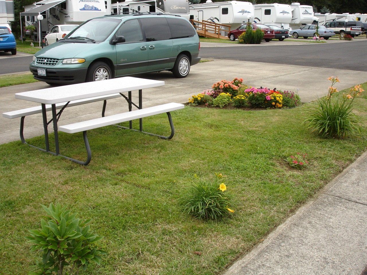 RV site with flowers