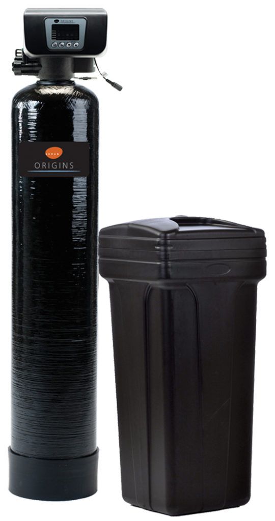 a black water filter and a black water softener on a white background .