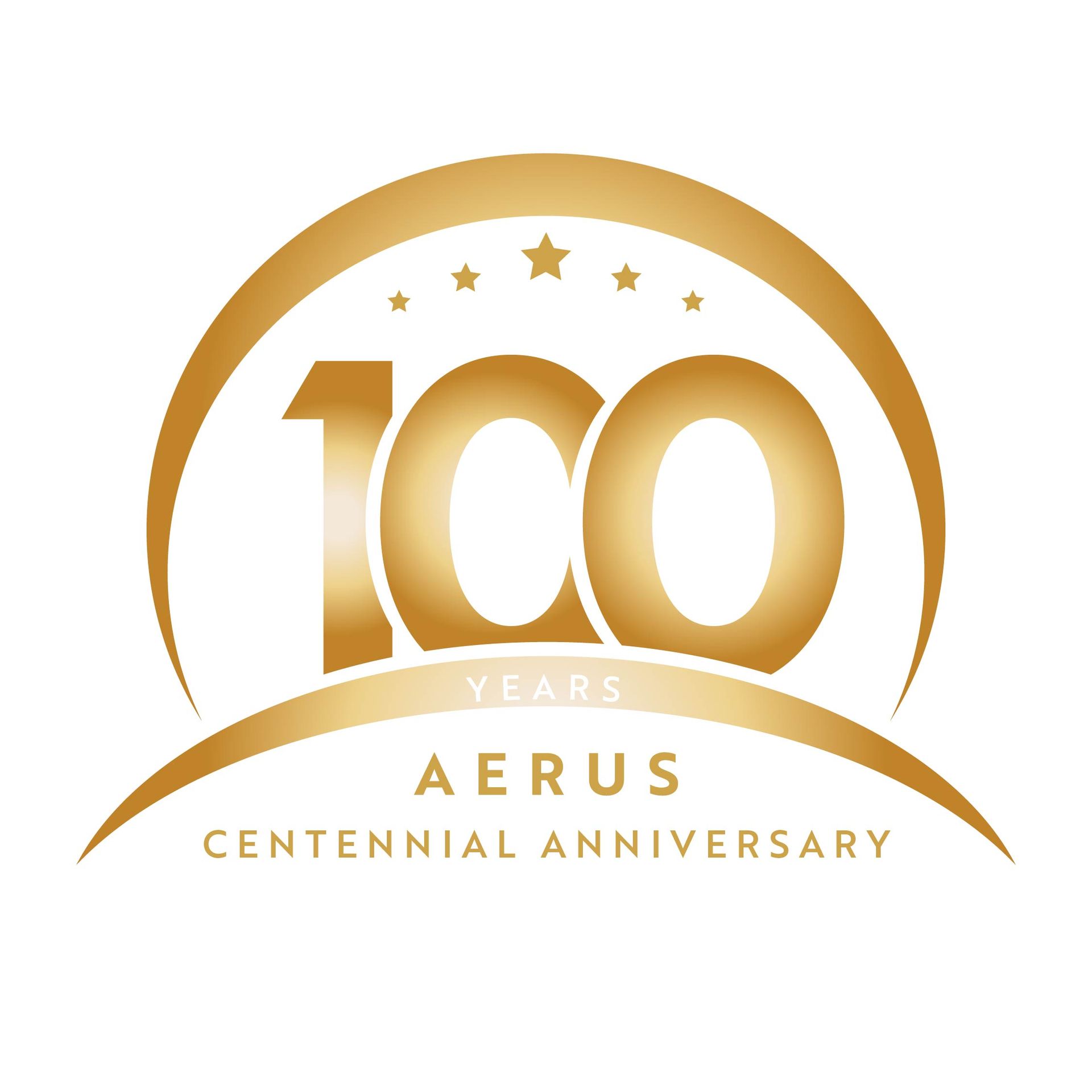 A gold logo for the aerius centennial anniversary