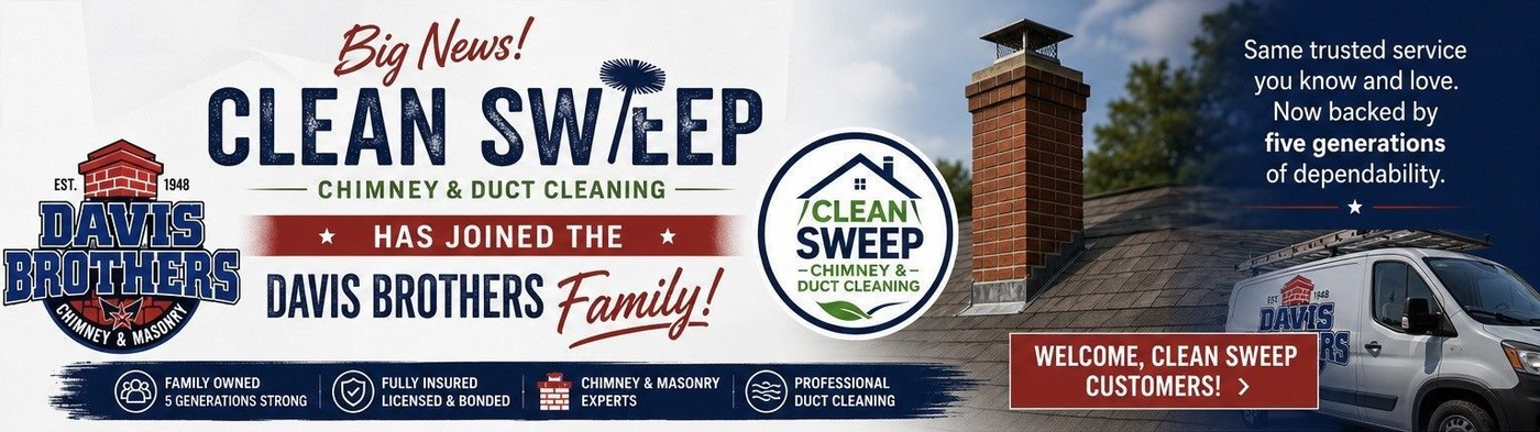 Clean Sweep Brothers roofing ad with blue sky, truck, and red-white logo promoting house cleaning service