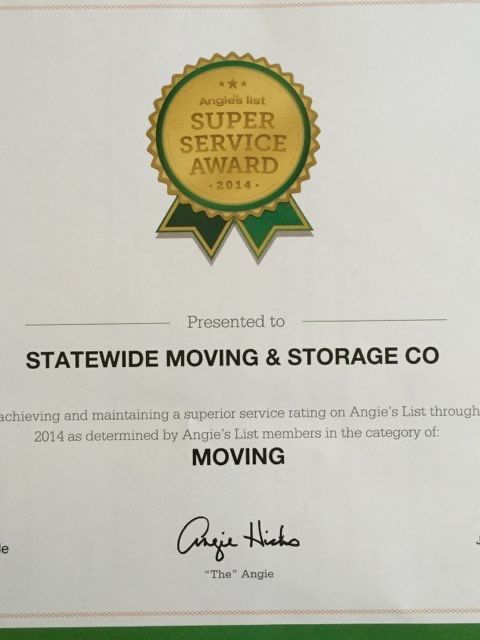 A certificate for statewide moving and storage co
