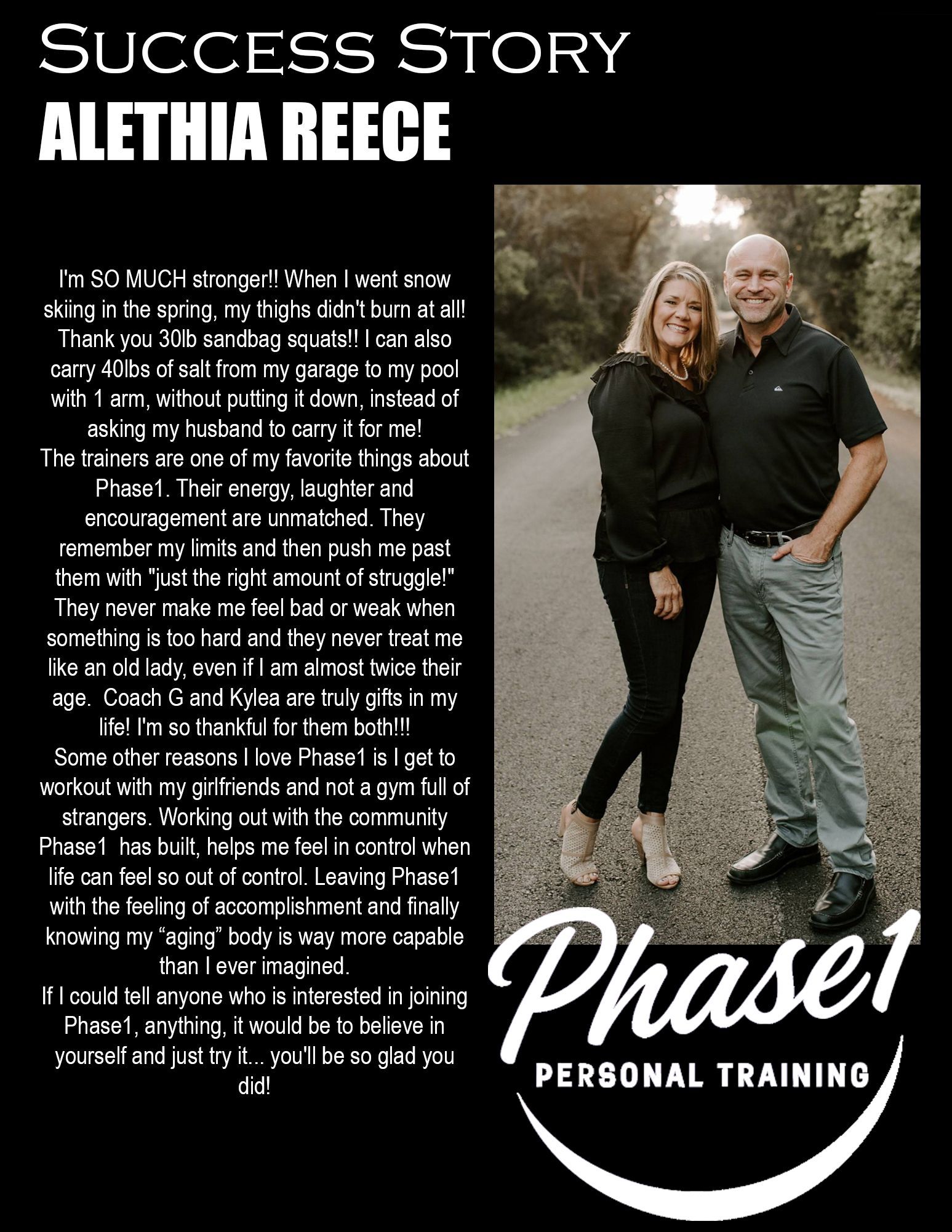 Alethia Reece success story, a couple in a photo; text, 