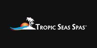 Logo of Tropic Seas Spas: Sun over ocean, palm tree silhouette, white text on black background.