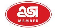 ASI MEMBER logo in white on a red oval background