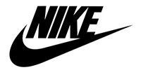 Nike logo in black on a white background