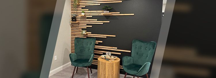 stylish wood slat wall with plants