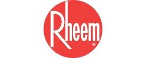 Rheem logo in white text on a red circle.