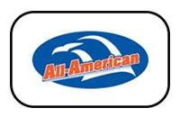 All-American logo: Blue oval with white eagle design, red "All-American" text.