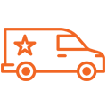 Orange delivery van with a star on the side.
