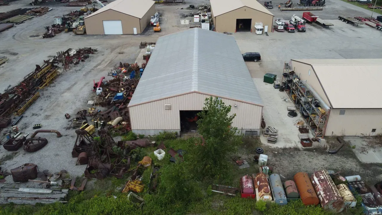 An aerial view of a warehouse filled with lots of machinery