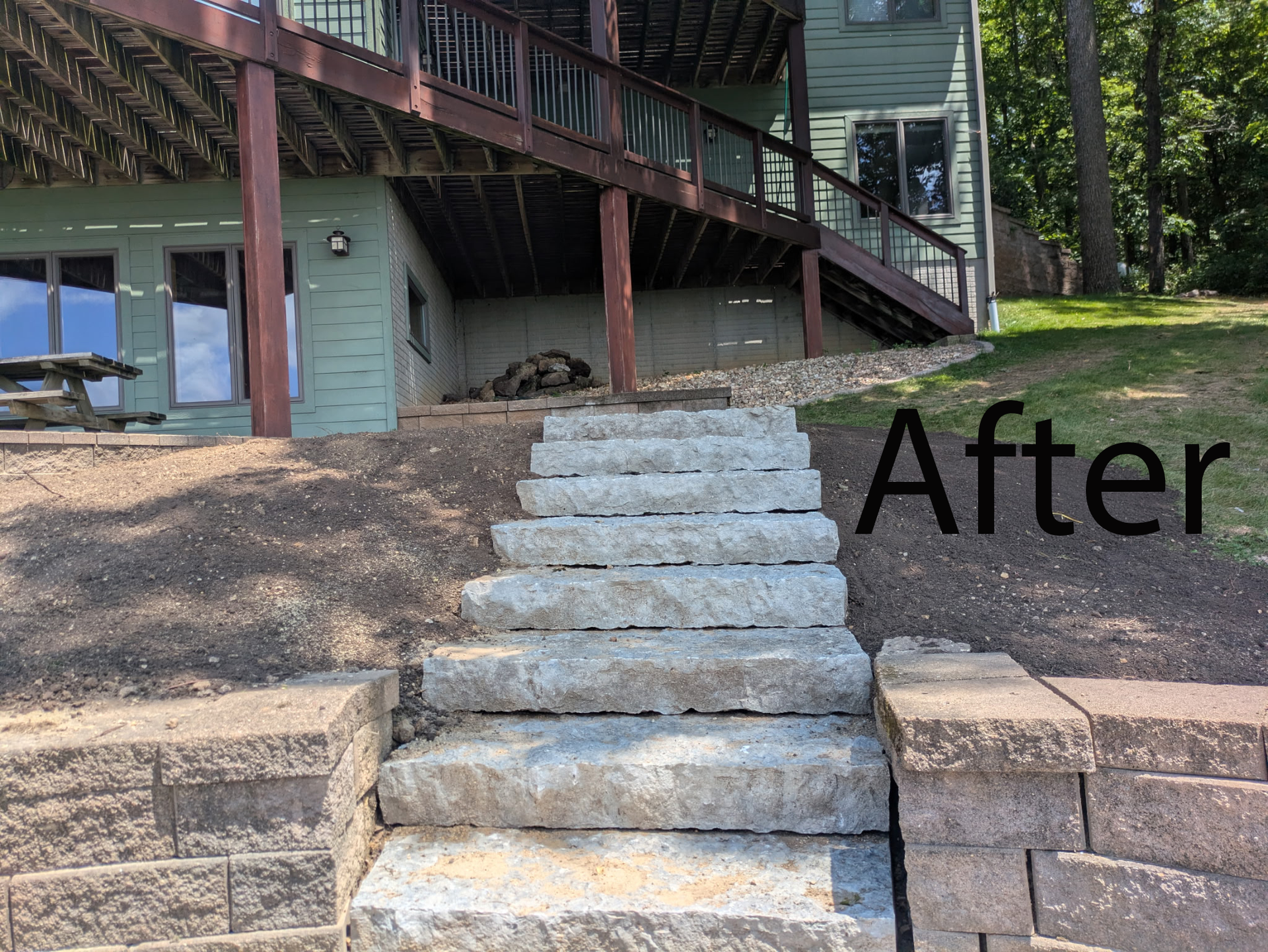Stone steps leading up to a house deck, with “After” text on the right.