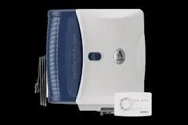 Air freshener dispenser; white and blue, with a control panel on black background.