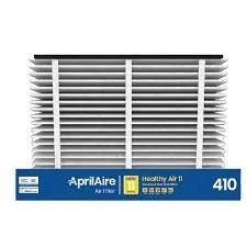 AprilAire Healthy Air II air filter; white pleated filter with blue label.