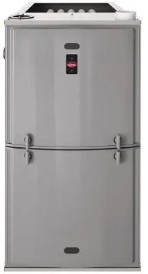 Gray furnace with two doors, a digital display, and top vent openings.