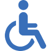 Blue wheelchair accessibility icon on white background