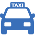 Blue taxi icon with the word “TAXI” above a car
