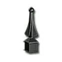 Black decorative finial with a pointed top on a square base