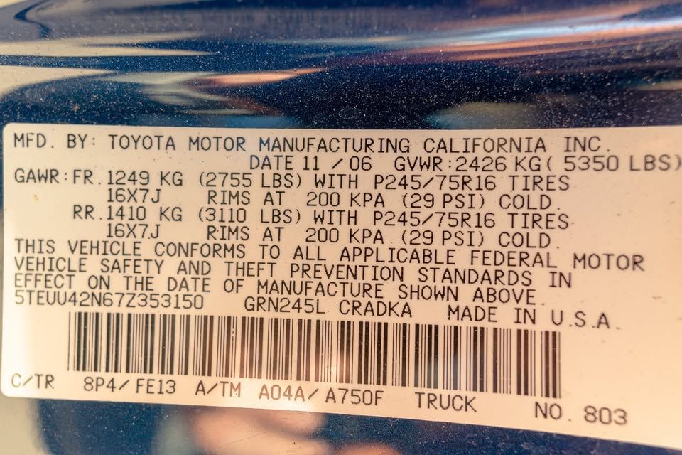 A toyota motor manufacturing california inc vehicle safety and theft prevention standards in effect on the date of manufacture shown above