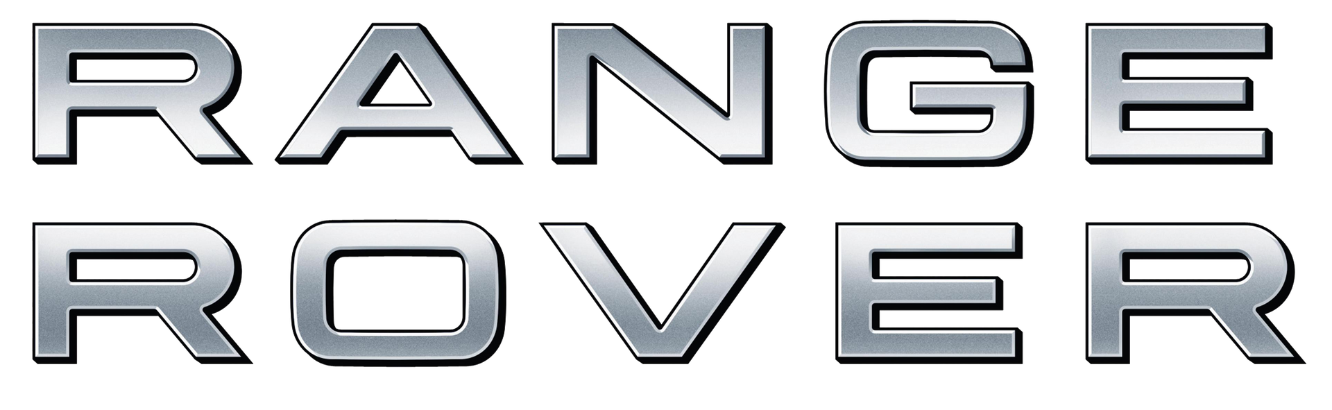 Range Rover logo in metallic silver and black text on a light background