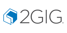 2GIG logo with blue hexagon icon and gray text on white background