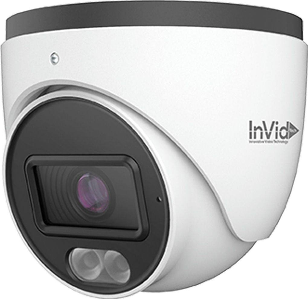White InVid security camera with black lens housing and gray trim