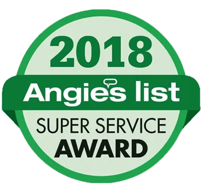 Angie's List Super Service Award badge, 2018, green and white.