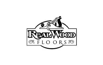 Logo for Real Wood Floors. Features a wood plane over the text