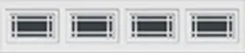 Four small rectangular white vents or grilles aligned horizontally on a light wall.