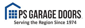 A logo for ps garage doors serving the region since 1974