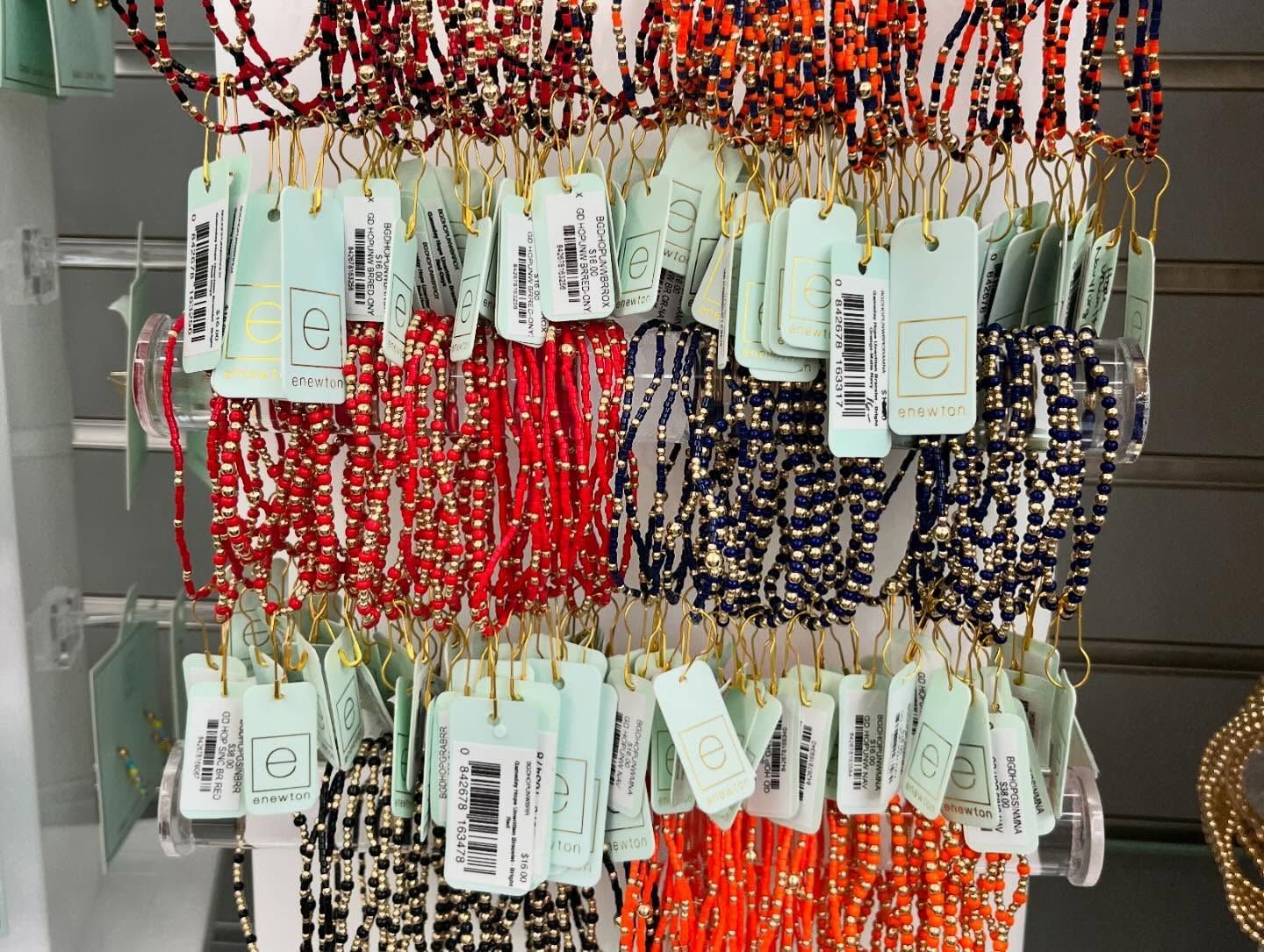 A display of necklaces and bracelets.