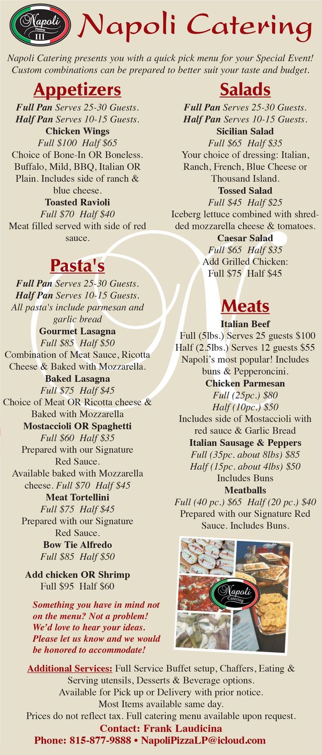 Napoli's Pizza Loves Park Menu | Loves Park, IL