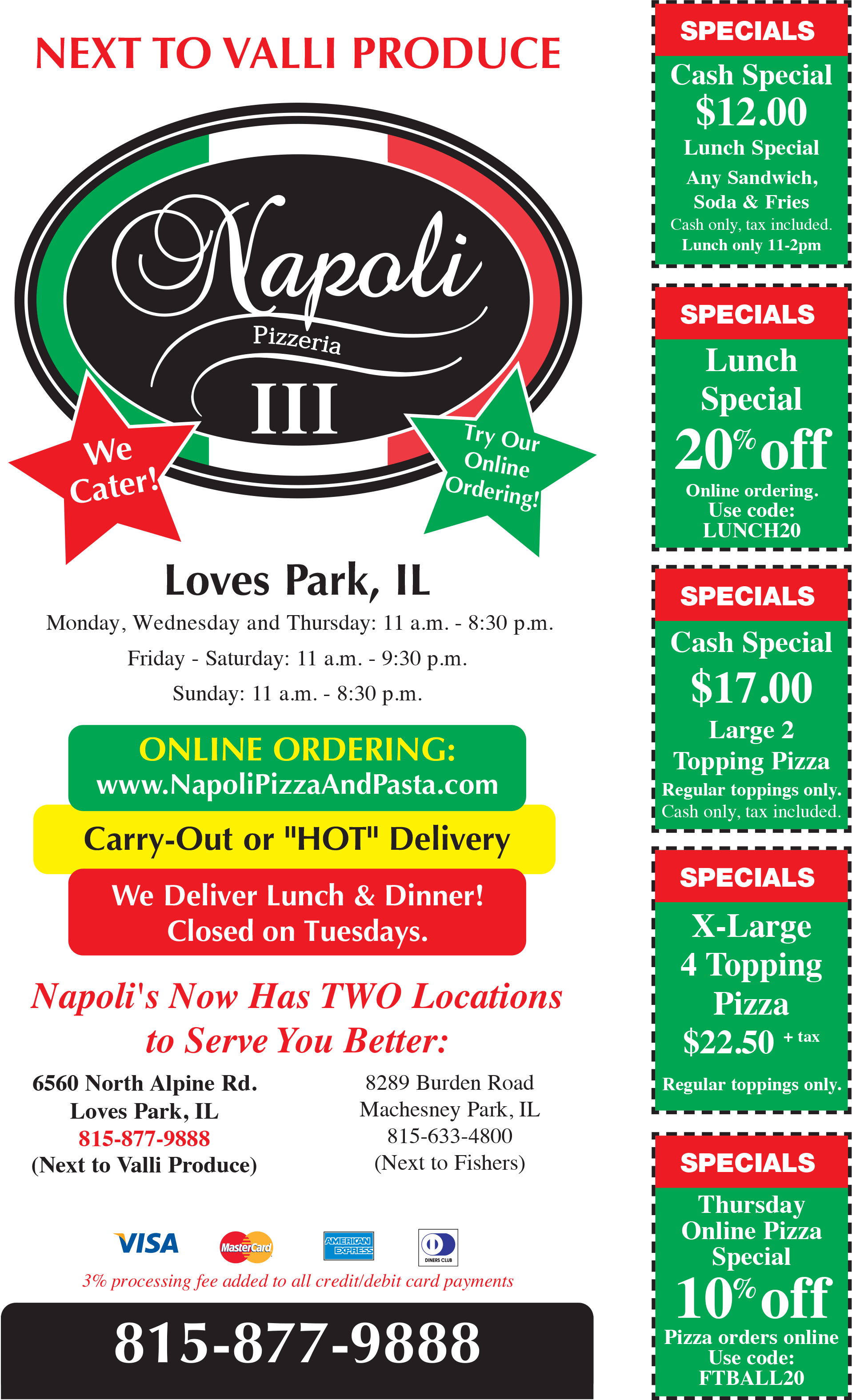 Napoli's Pizza Loves Park Menu | Loves Park, IL