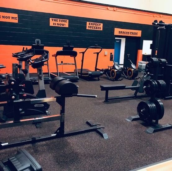 A gym with a sign that says expect results