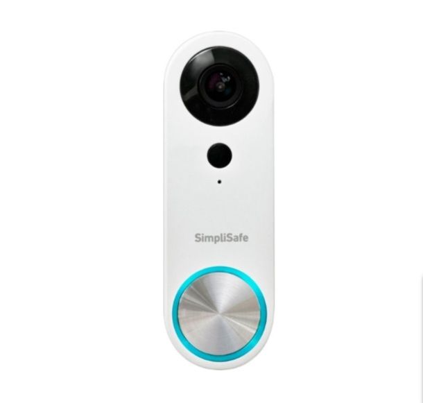 A simplesafe doorbell with a camera and a button