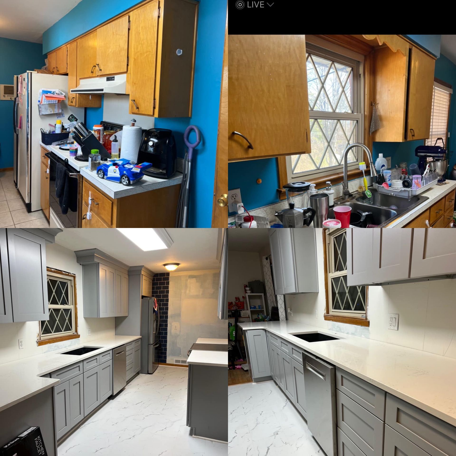 a collage of pictures of a kitchen before and after being remodeled