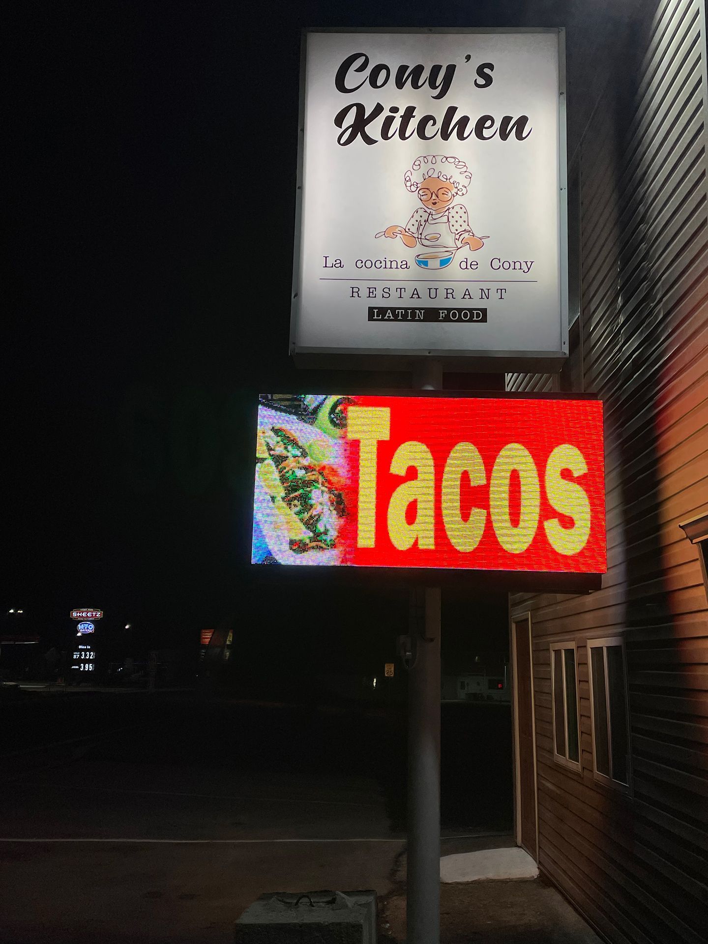 LED sign that says Tacos