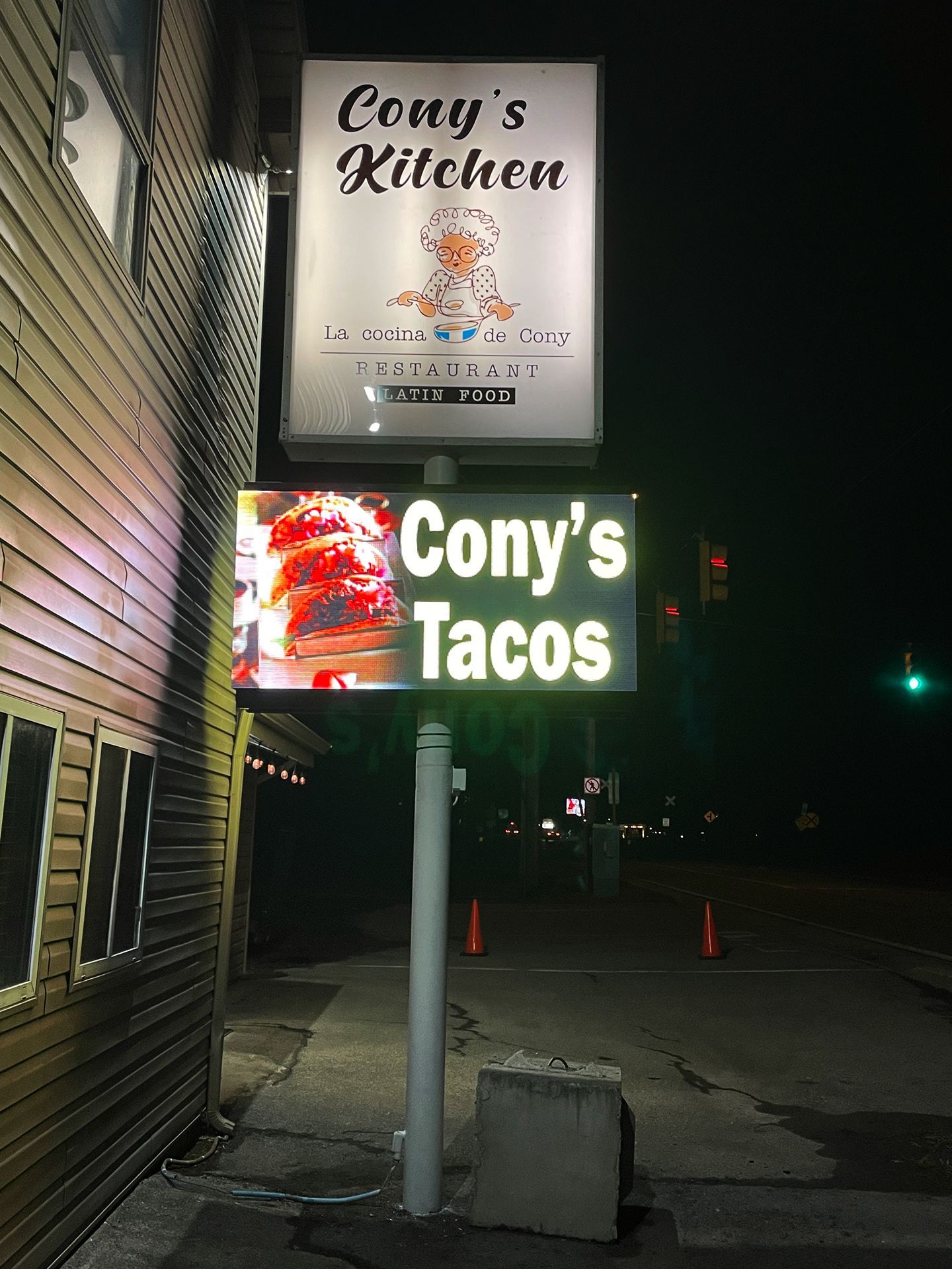 LED sign for Cony's Tacos