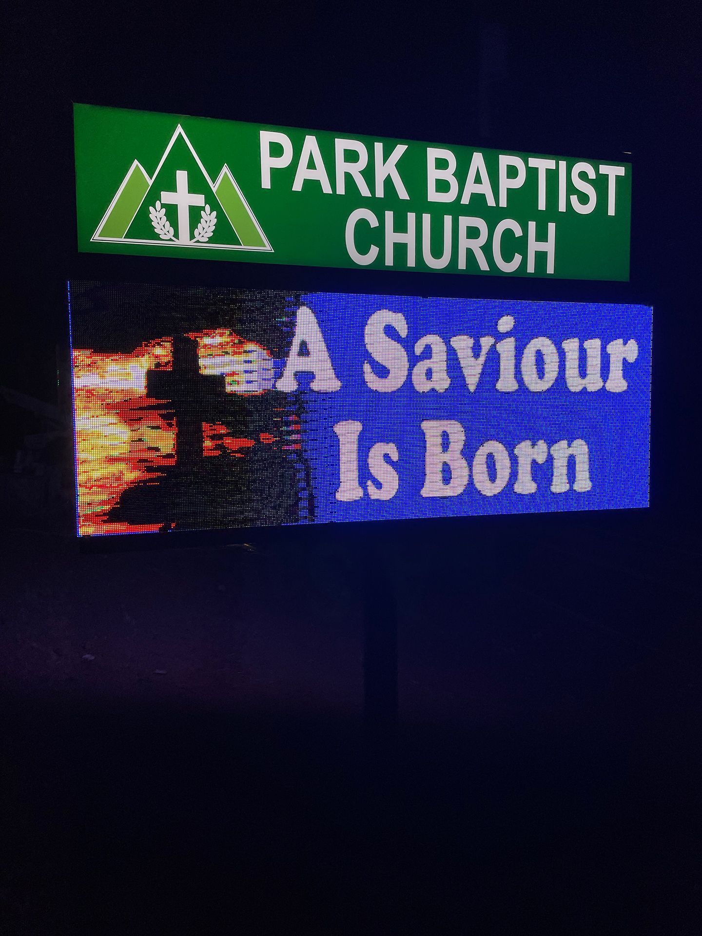 LED sign that says A Savior is Born