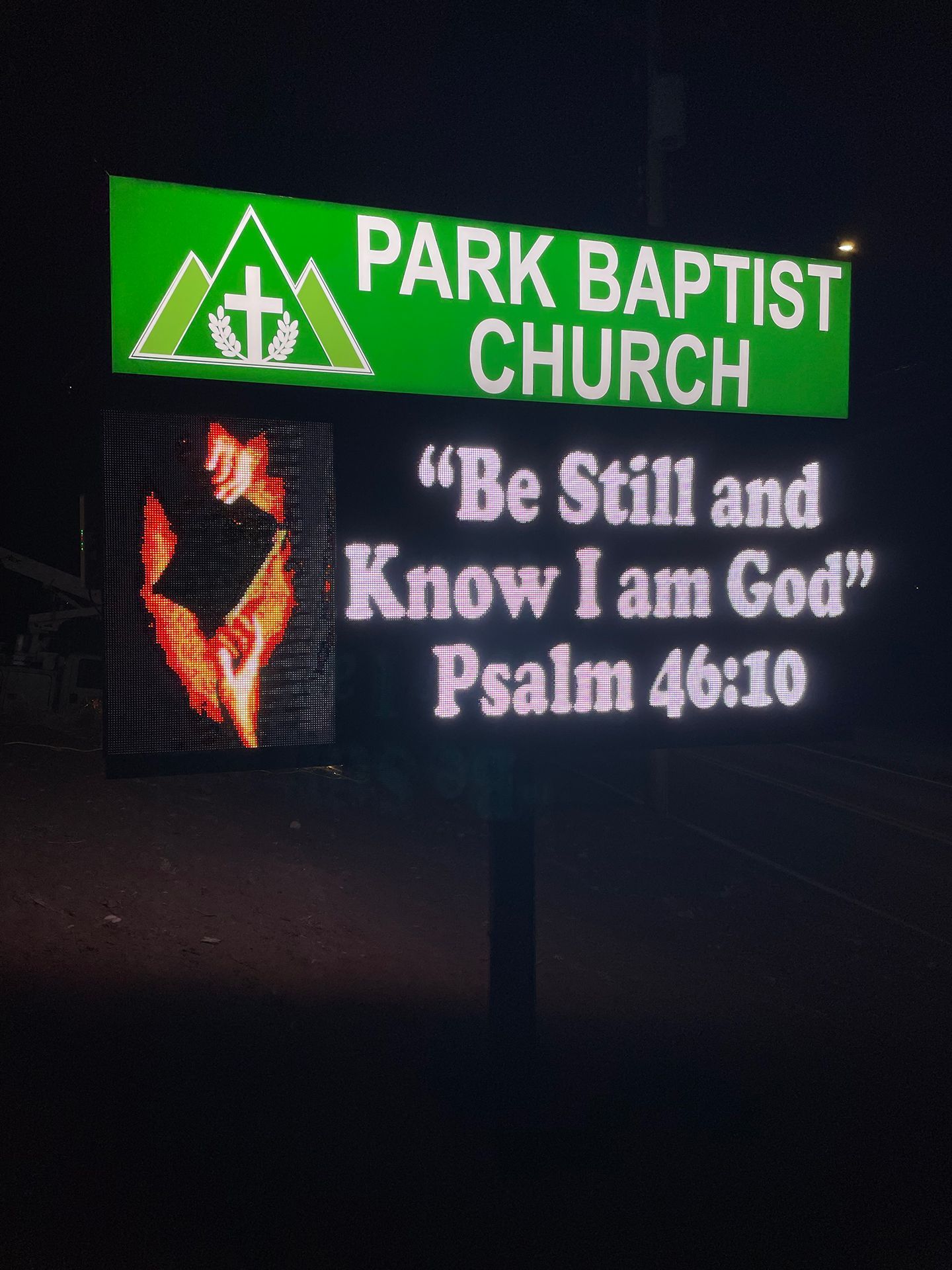 LED sign that says Be Still and Know I Am God