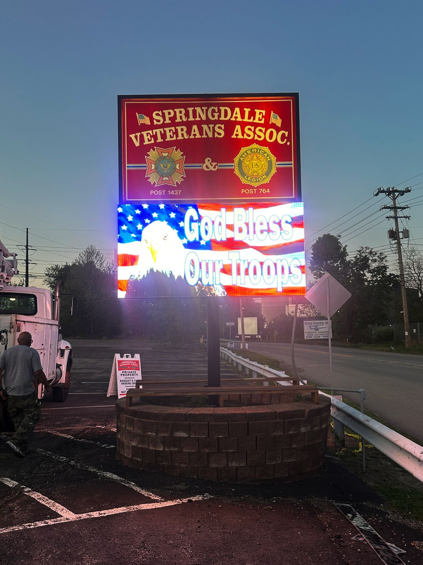 LED sign for Springdale Veterans Assoc. that says