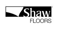 The Shaw Floors logo features the word Shaw in a black rectangle with a white abstract shape, above the word FLOORS.