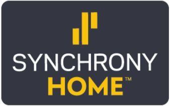 Synchrony Home logo with yellow bars and white text on a dark gray background.