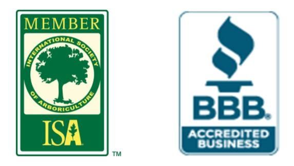 Logos for International Society of Arboriculture and Better Business Bureau.